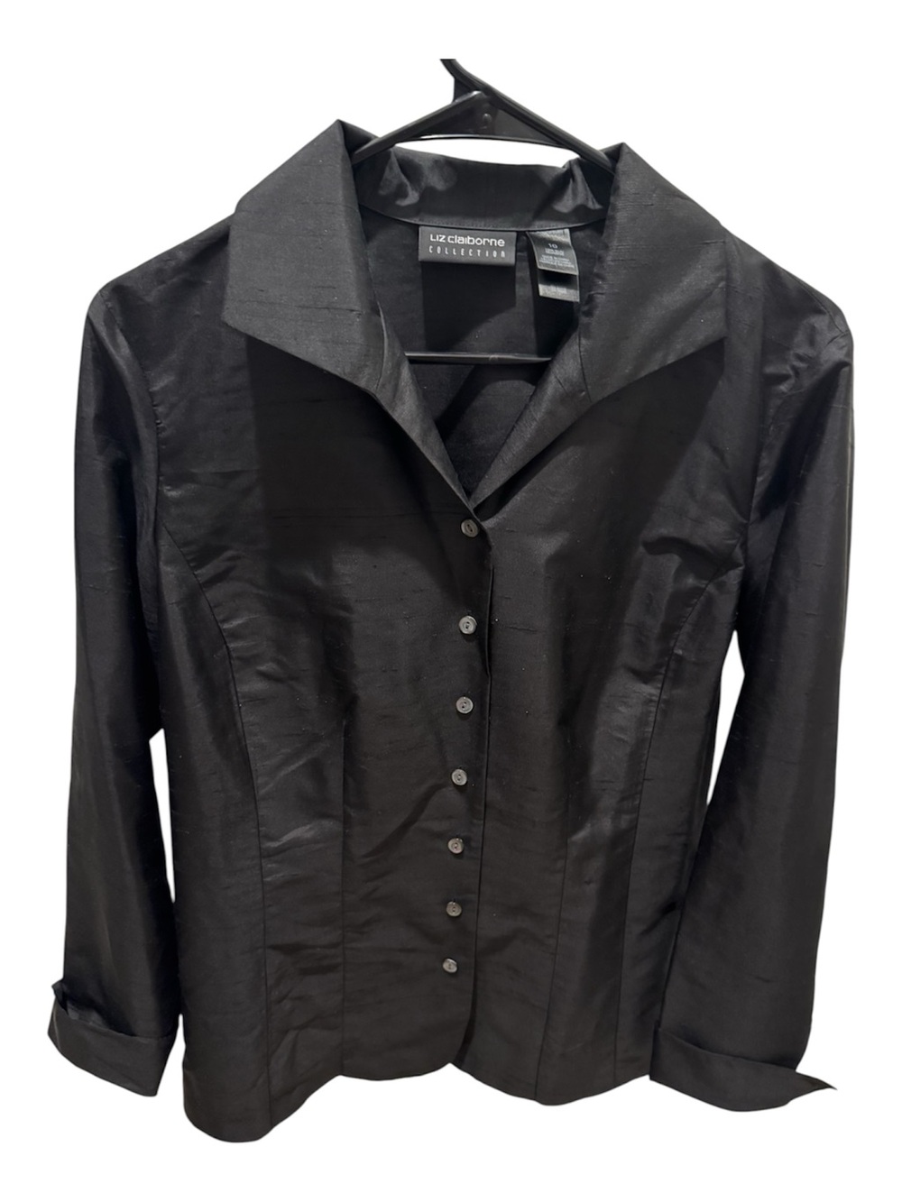 Liz Claiborne Black Silk Button-Front Dress Shirt